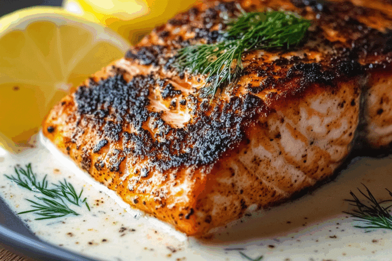 Blackened Salmon with Creole Dill Sauce