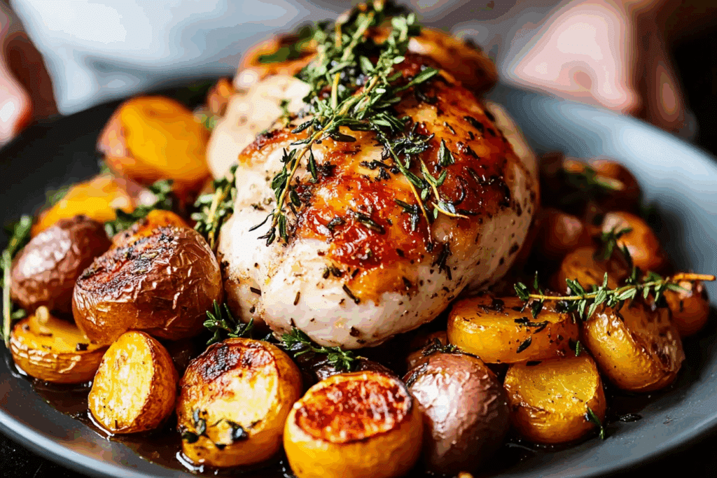 One Pan Herb Roasted Vegetables & Chicken