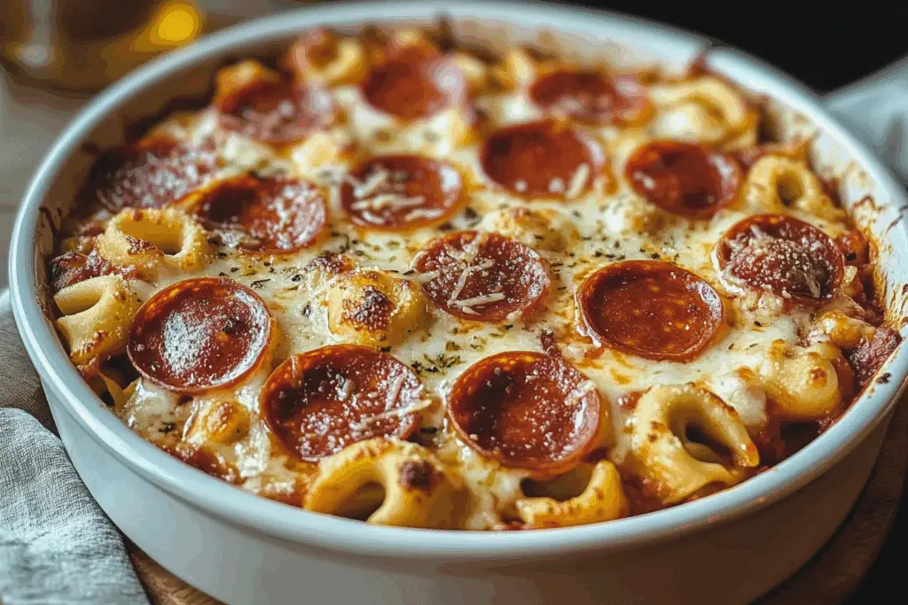 Cheesy Tortellini Pepperoni Pizza Casserole