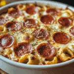 Cheesy Tortellini Pepperoni Pizza Casserole