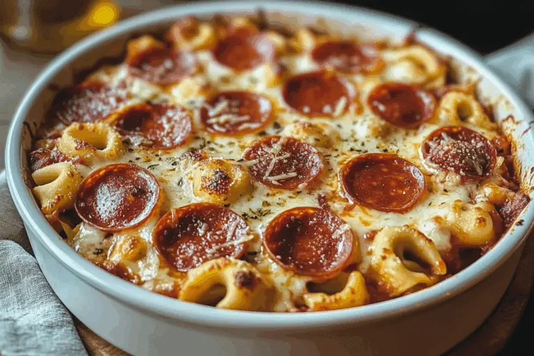 Cheesy Tortellini Pepperoni Pizza Casserole