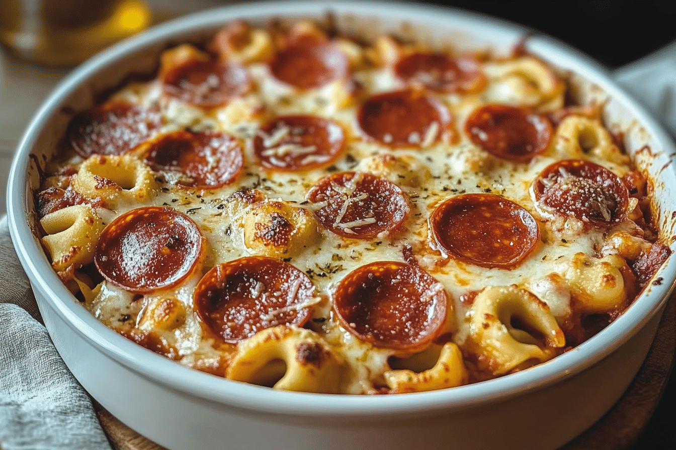 Cheesy Tortellini Pepperoni Pizza Casserole