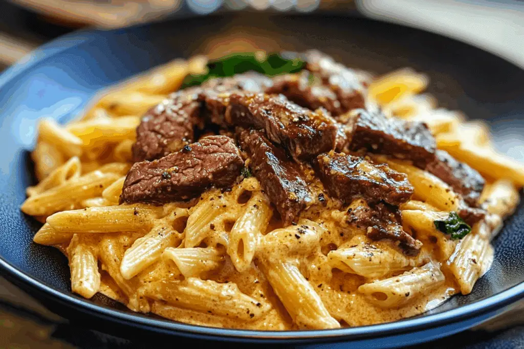 Creamy Cajun Steak & Cheddar Penne Skillet