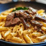 Creamy Cajun Steak & Cheddar Penne Skillet