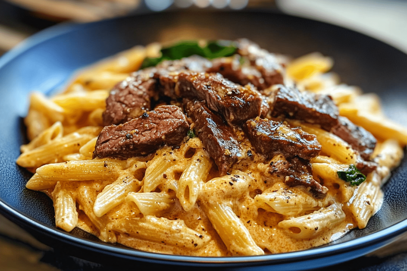 Creamy Cajun Steak & Cheddar Penne Skillet