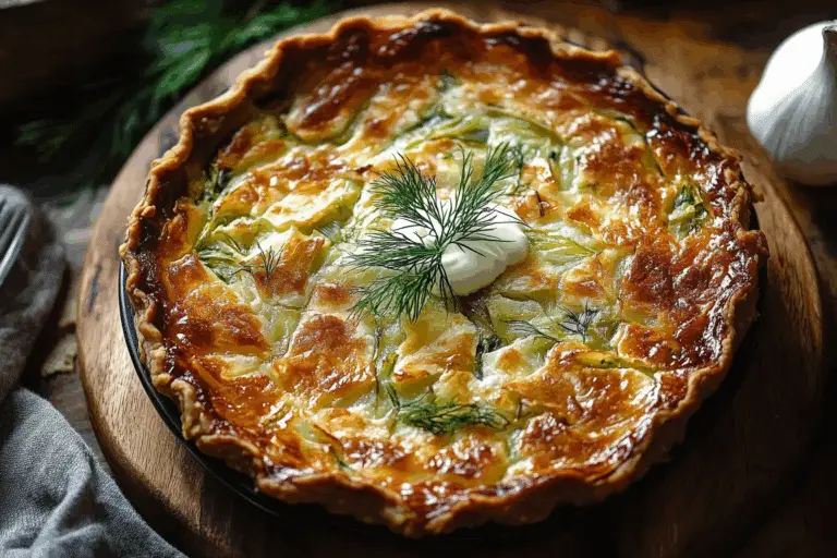 Crispy Cabbage Pie with Dill Cream Sauce