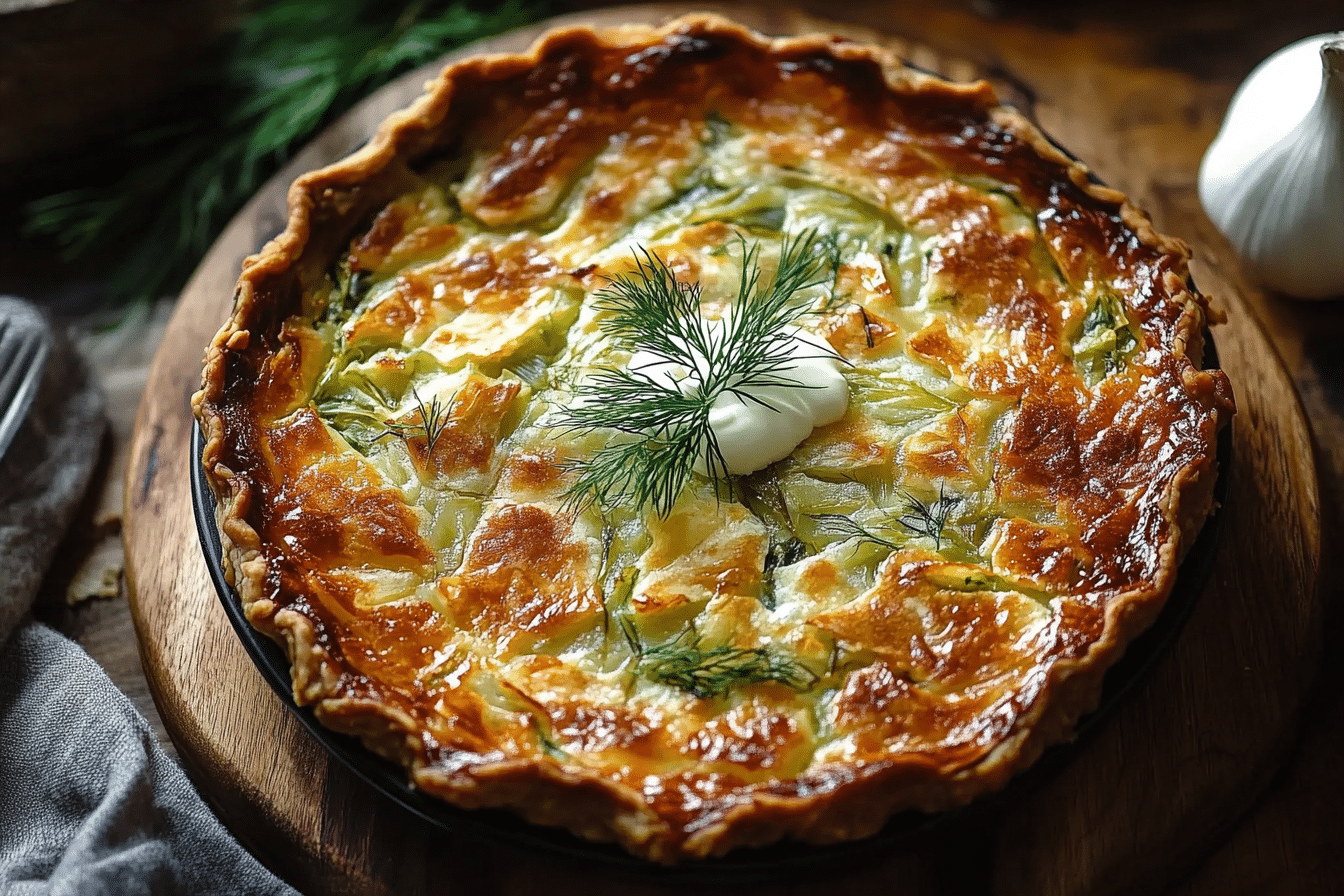 Crispy Cabbage Pie with Dill Cream Sauce