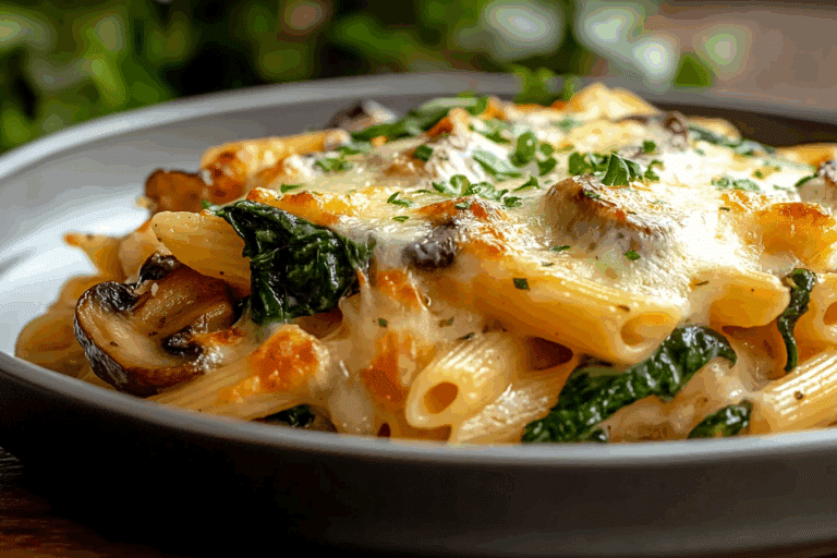 Baked Penne with Mushrooms & Spinach