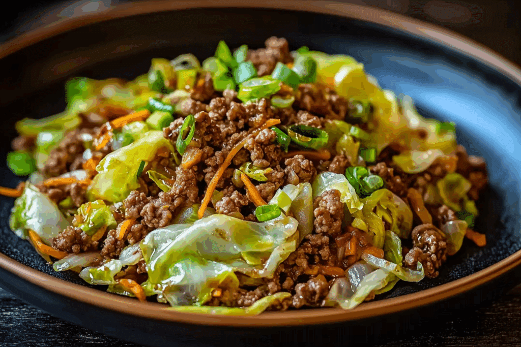 Healthy Chinese Ground Beef & Cabbage Stir Fry