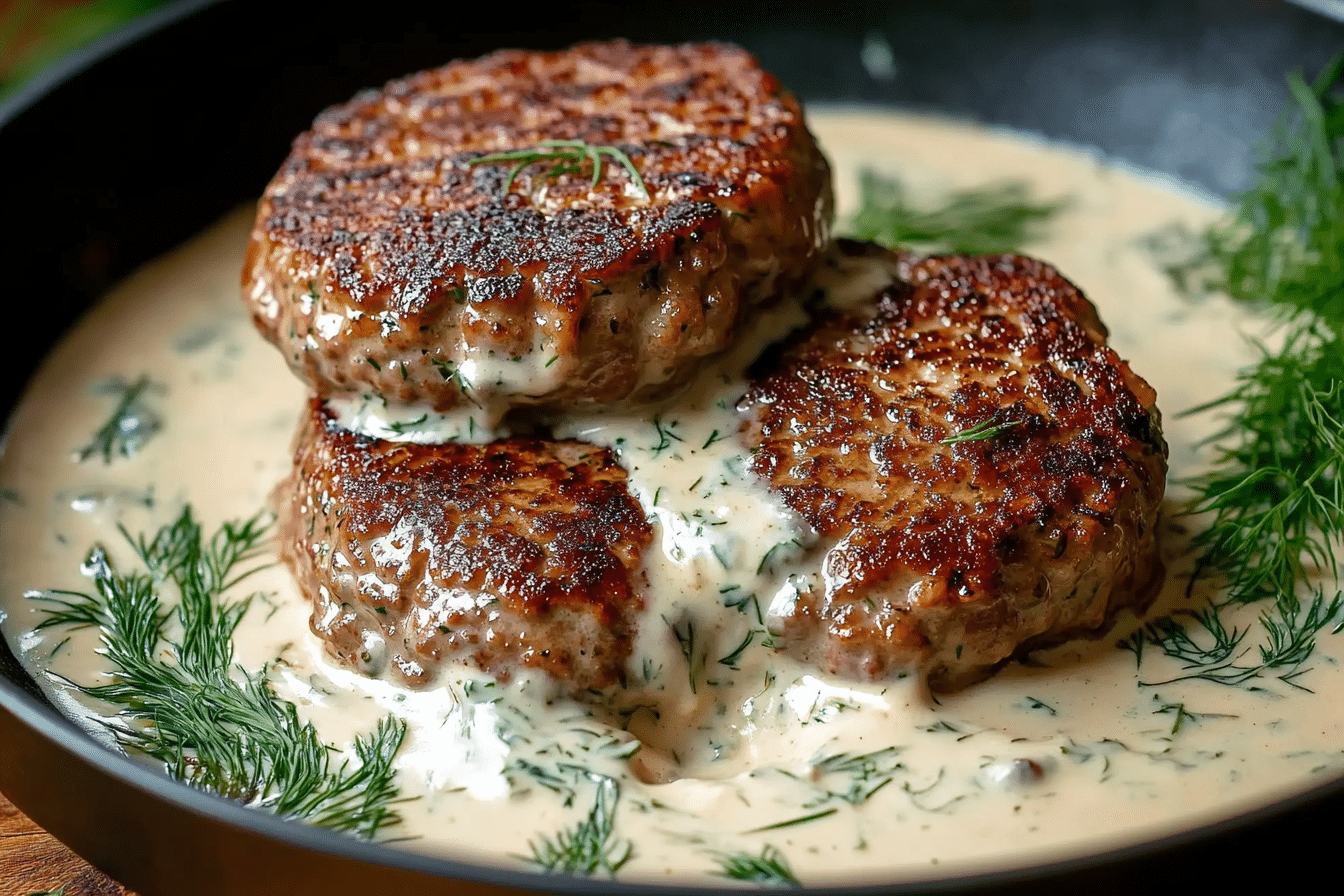 Hamburger Steaks in Creamy Dill Sauce