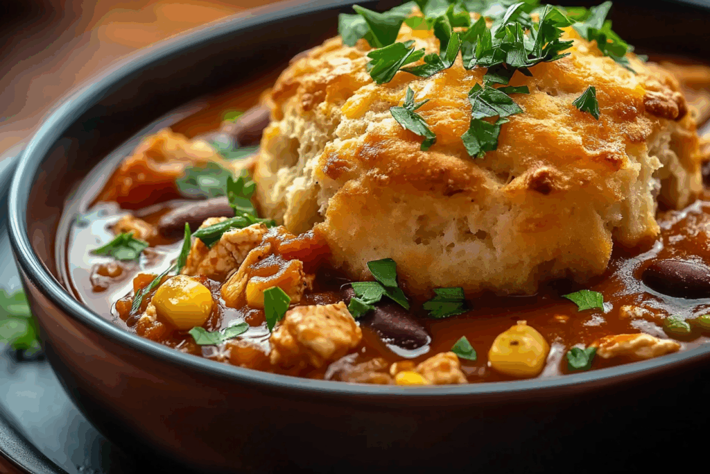 Chipotle Chicken Chili with Cheddar Bay Biscuit Topping