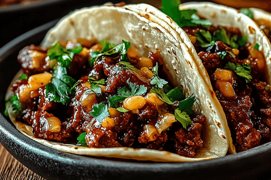 Garlic Butter Honey BBQ Beef Tacos