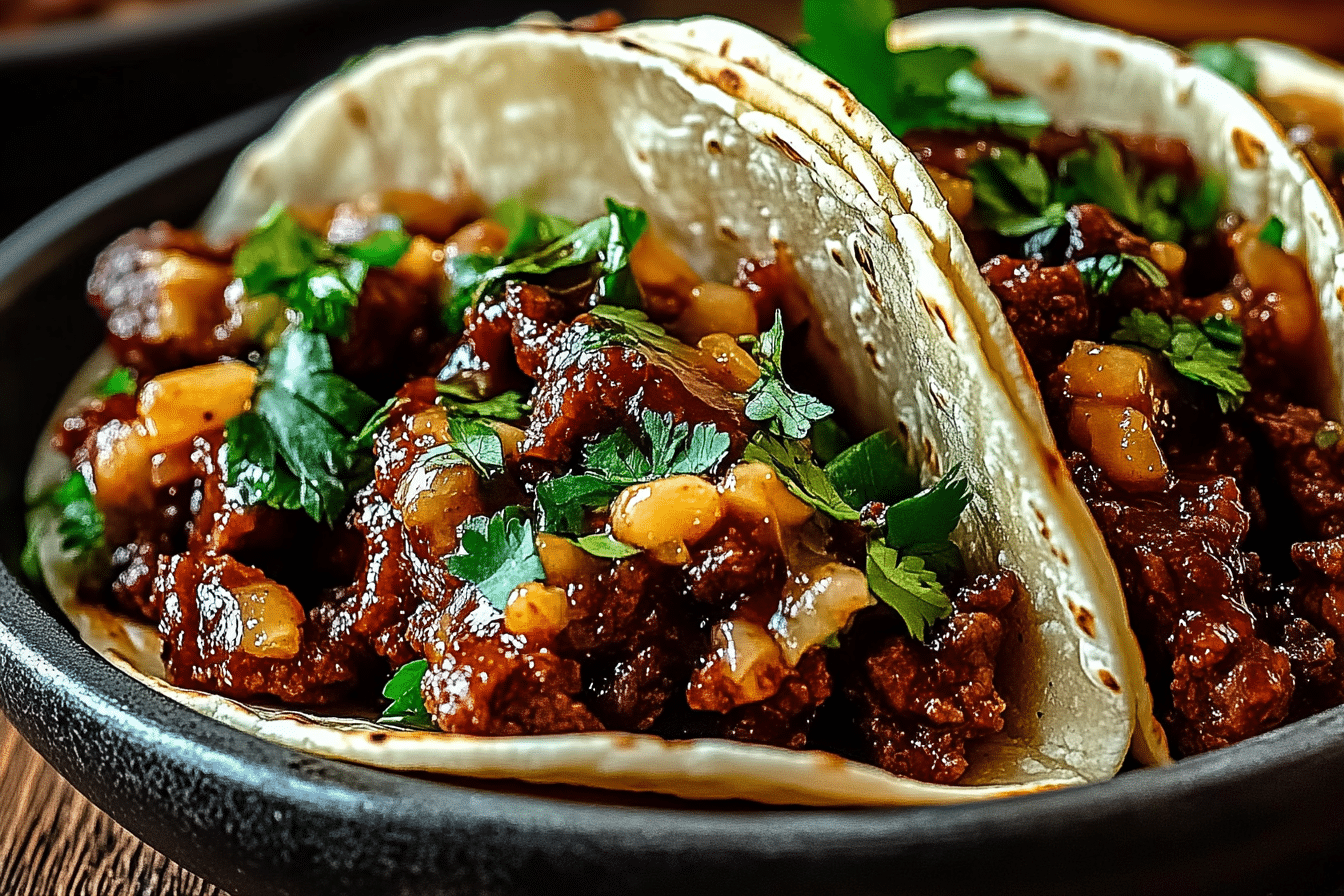 Garlic Butter Honey BBQ Beef Tacos