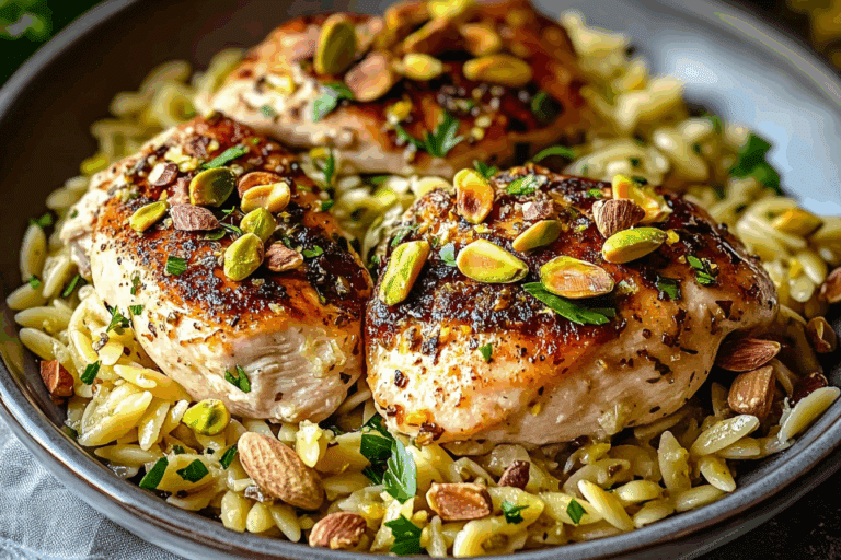 Pistachio Chicken with Lemon Orzo