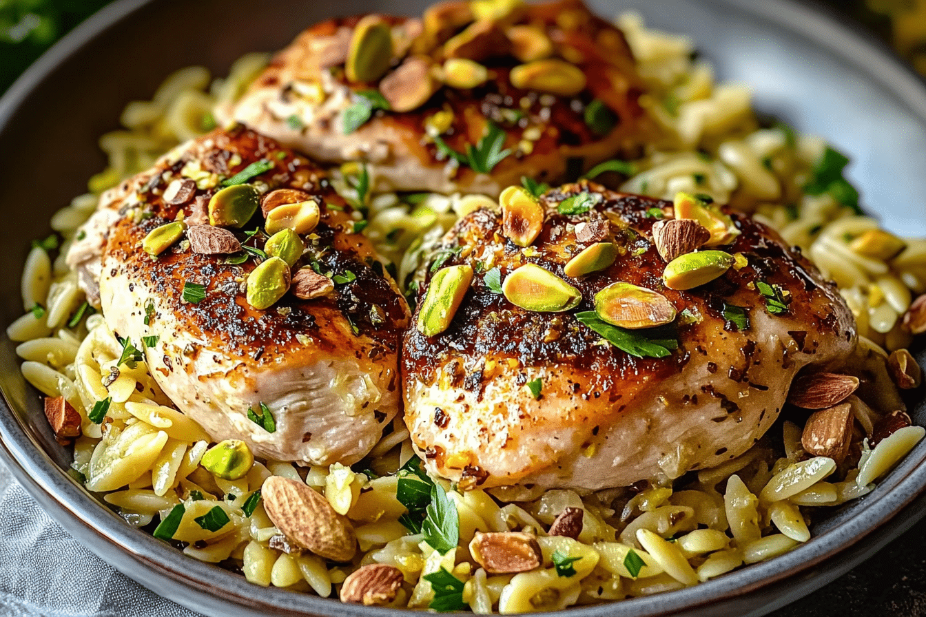 Pistachio Chicken with Lemon Orzo