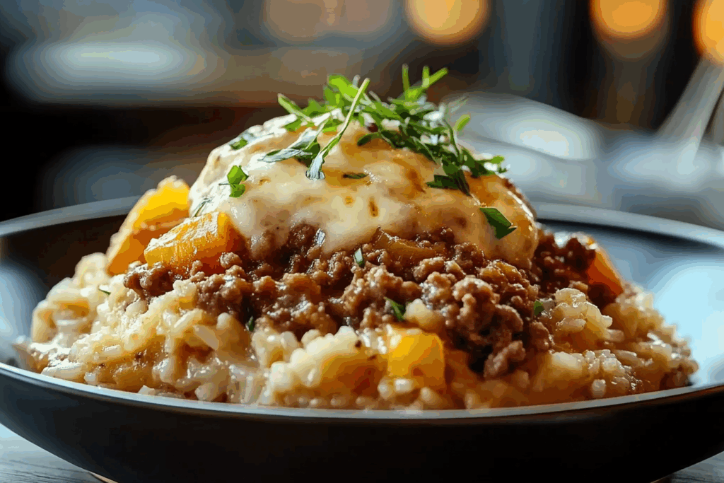 French Onion Ground Beef and Rice Casserole