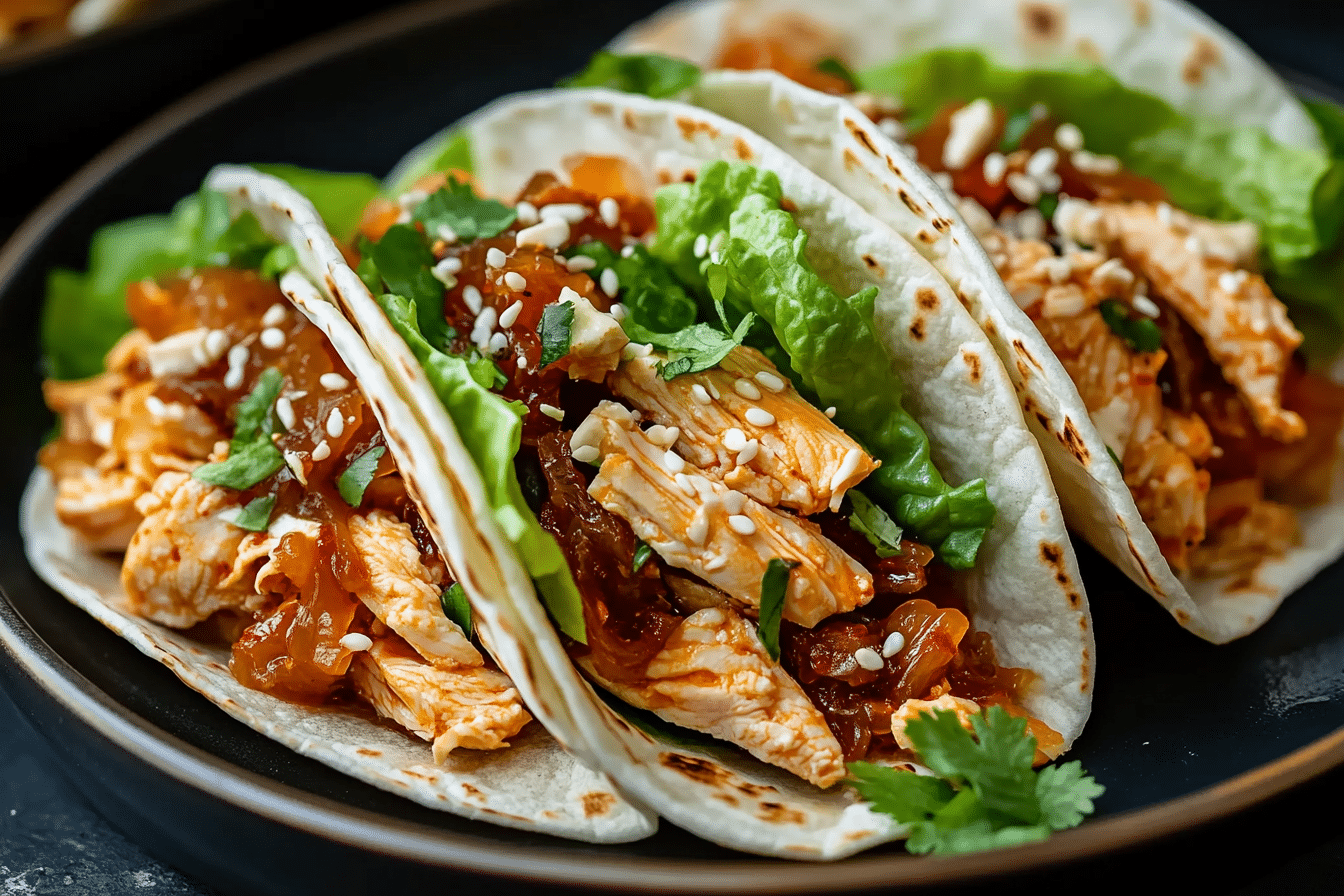Korean Chicken Tacos with Caramelized Kimchi