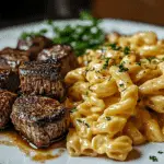 Garlic Butter Steak Bites with Spicy Cajun Alfredo Twisted Pasta
