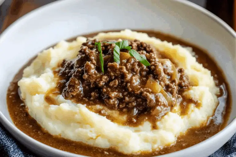 Ground Beef & Gravy Over Mashed Potatoes