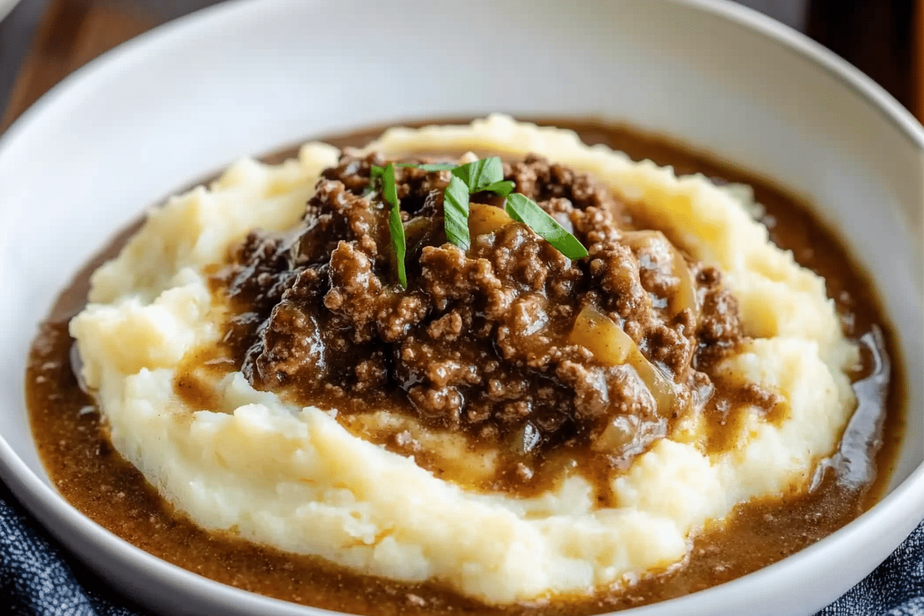 Ground Beef & Gravy Over Mashed Potatoes