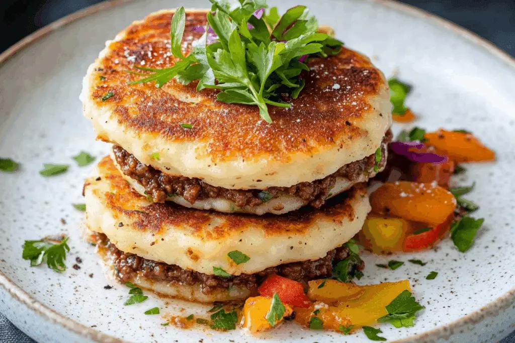 Mashed Potato Pancakes with Ground Beef Filling
