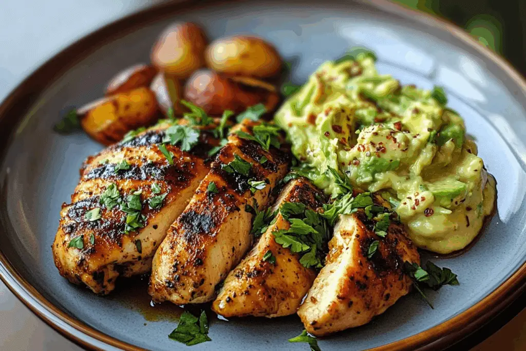 Spicy Greek Hot Honey Chicken with Creamy Avocado Tahini Alfredoa