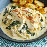 Spinach-Artichoke Garlic Chicken Alfredo with Crispy Parmesan Potatoesa