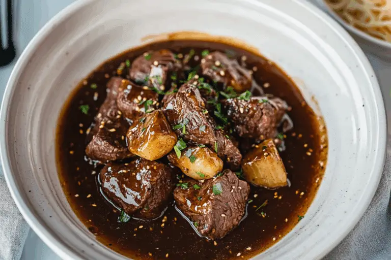 Tender Slow Cooker Honey Garlic Steak Bites