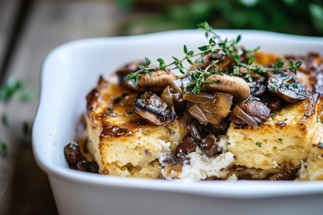Breakfast Strata with Mushrooms & Caramelized Onions