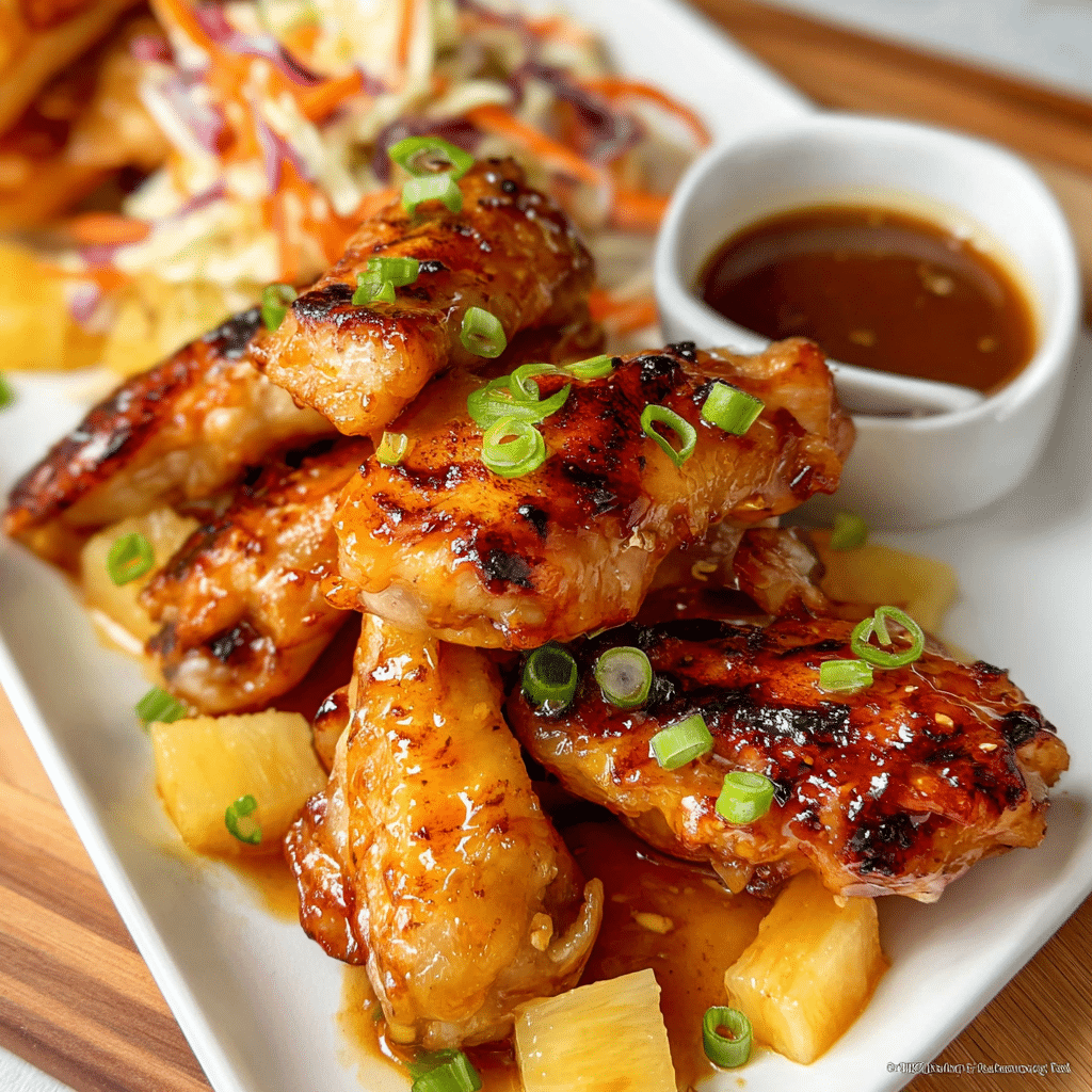 Plated Brown Sugar Pineapple Wings Chicken with sides
