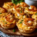 Cheddar Crab and Shrimp Mini Quiches on wooden platter