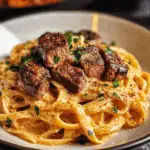 Cheesy Cajun Steak Linguine with Creamy Garlic Sauce