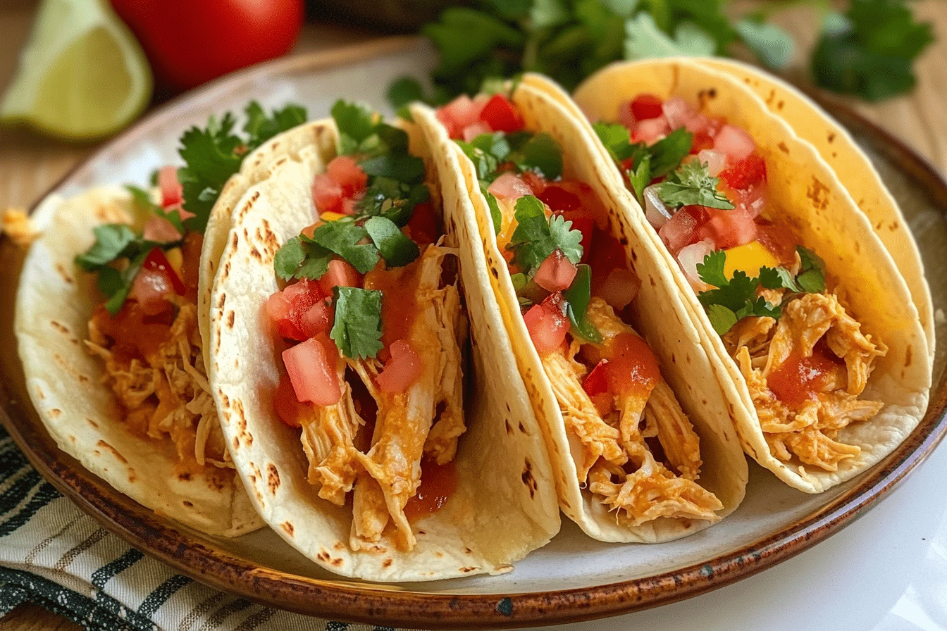 Cheesy Pulled Chicken Tacos