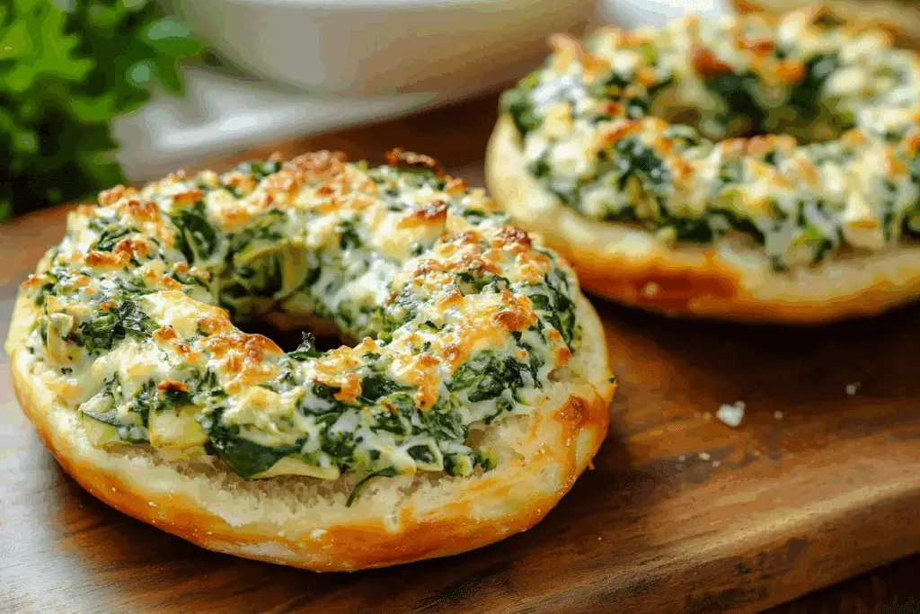 Cheesy Spinach-Artichoke Bagels