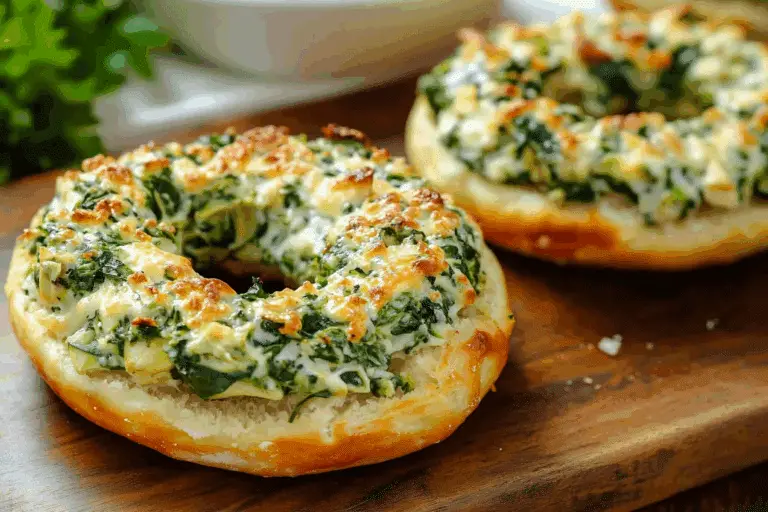 Cheesy Spinach-Artichoke Bagels