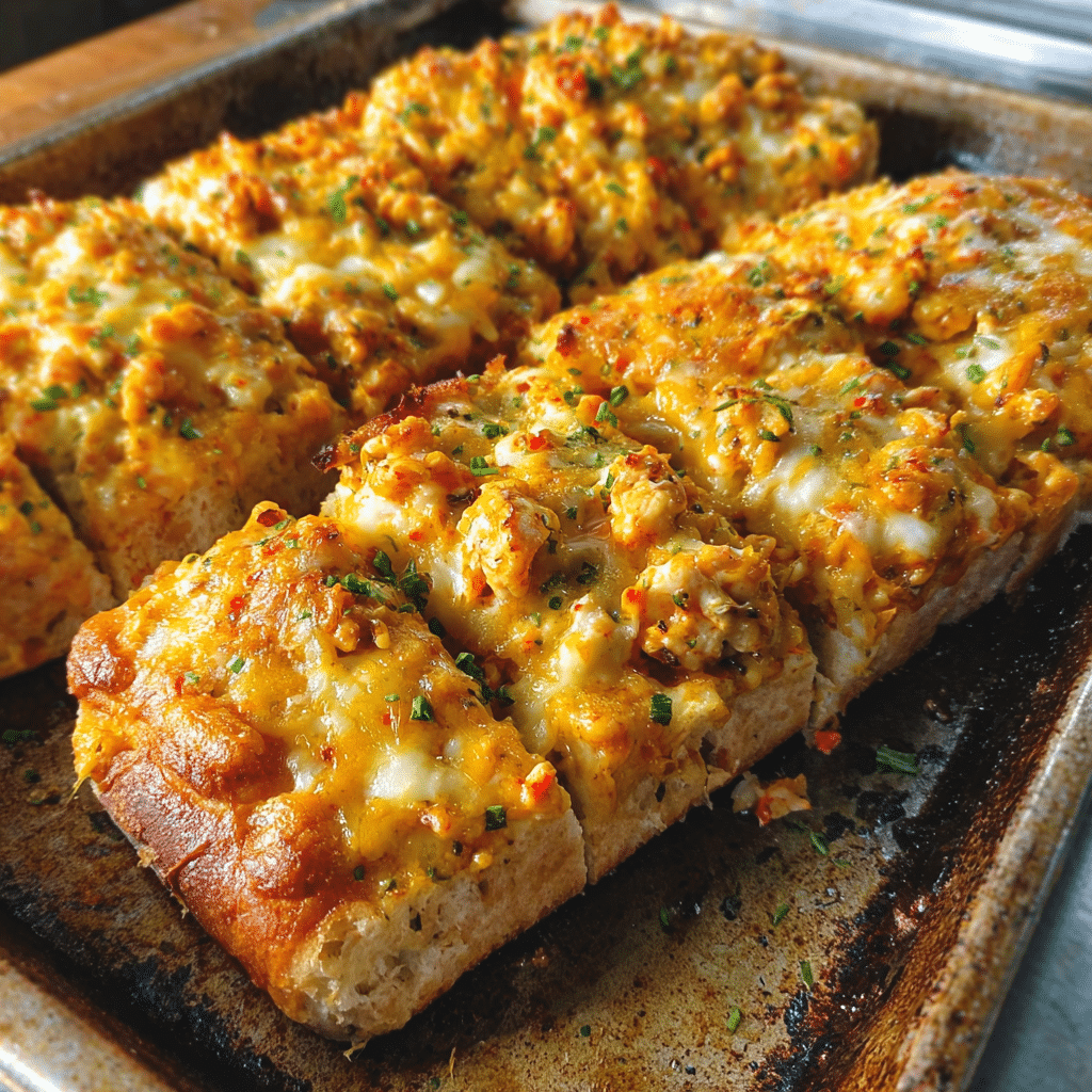 Broiled Crawfish Bread with crispy cheese topping