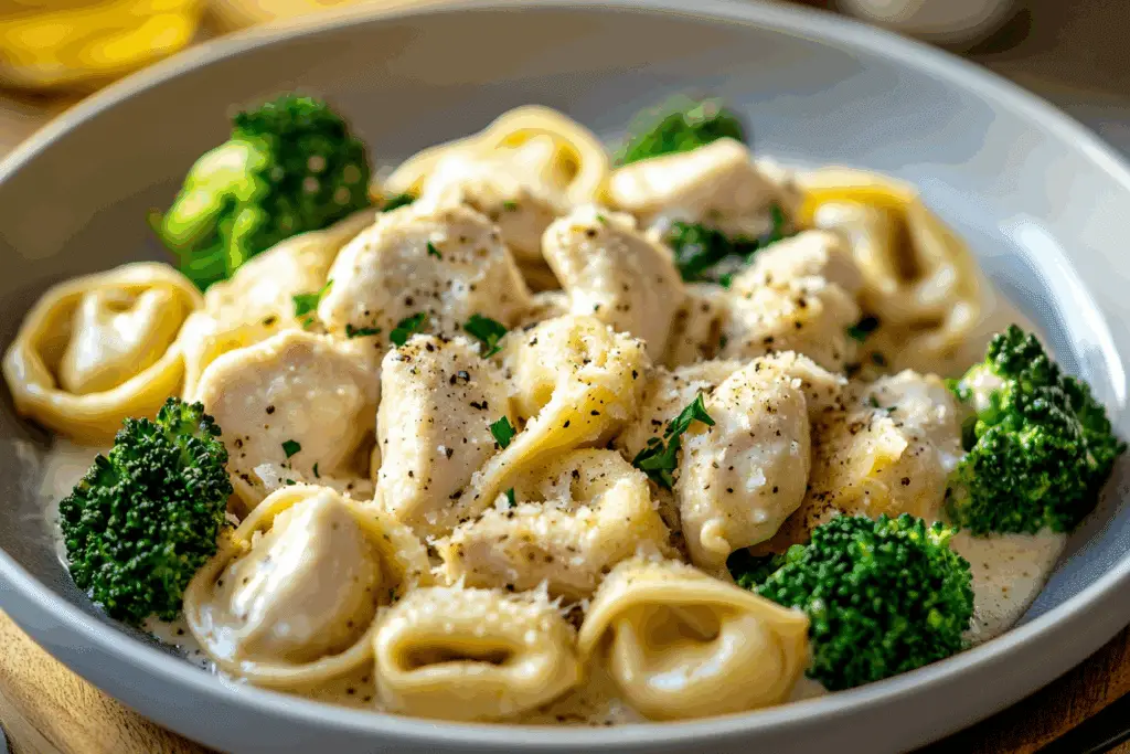 Creamy Garlic Parmesan Tortellini with Tender Chicken & Broccoli