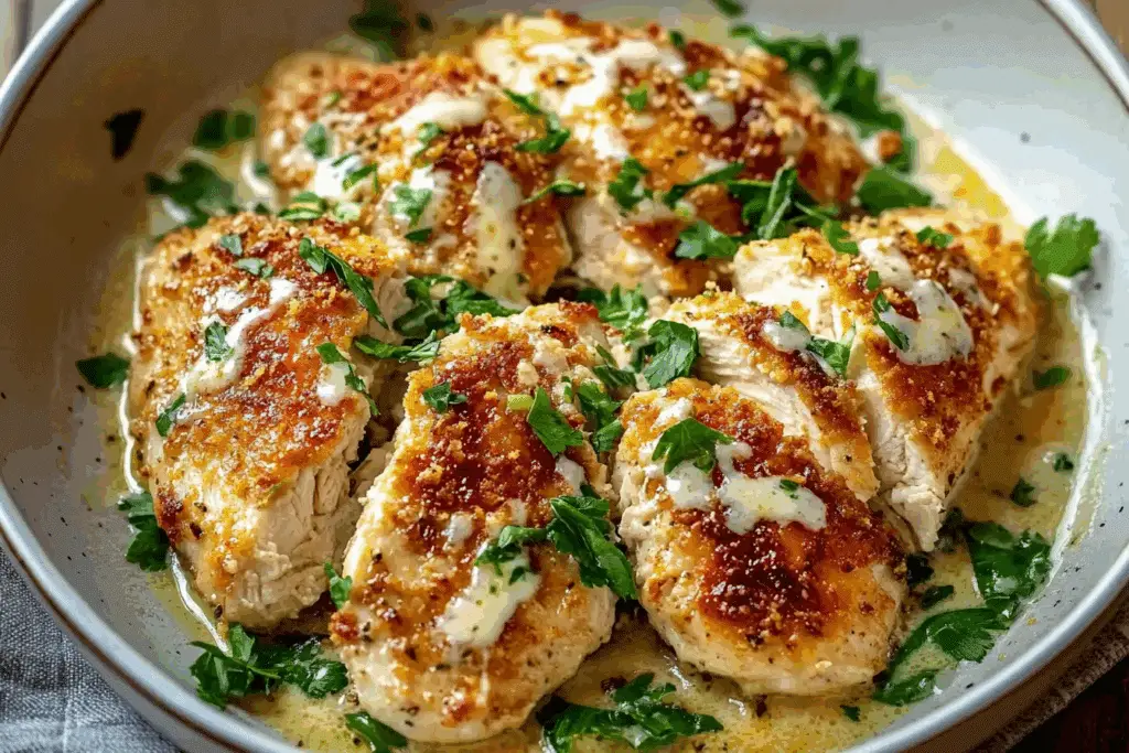 Crispy Baked Caesar Chicken with Tangy Parmesan Glaze