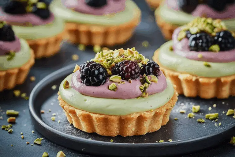 Elegant Blackberry Pistachio Cream Tarts