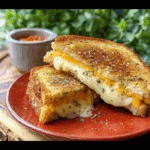 Garlic Bread Grilled Cheese sandwich with melted cheddar