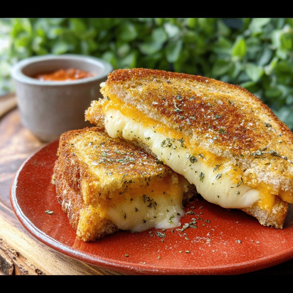 Garlic Bread Grilled Cheese sandwich with melted cheddar