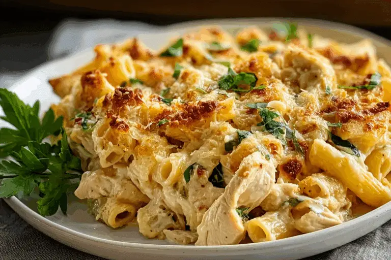 Garlic-Infused Parmesan Chicken Pasta Casserole