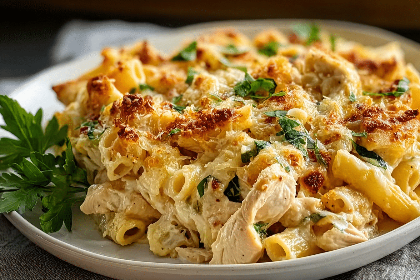 Garlic-Infused Parmesan Chicken Pasta Casserole