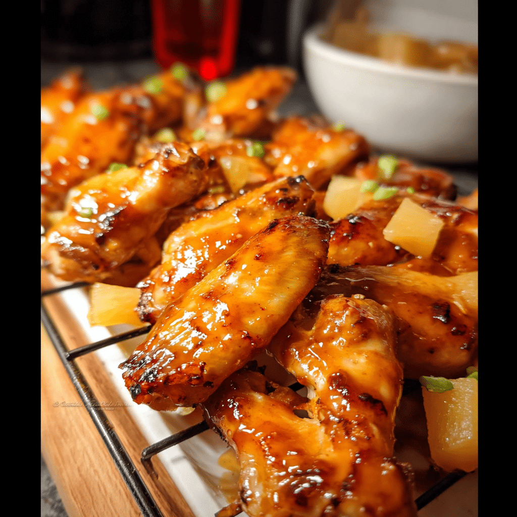 Glazing Brown Sugar Pineapple Chicken Wings during baking