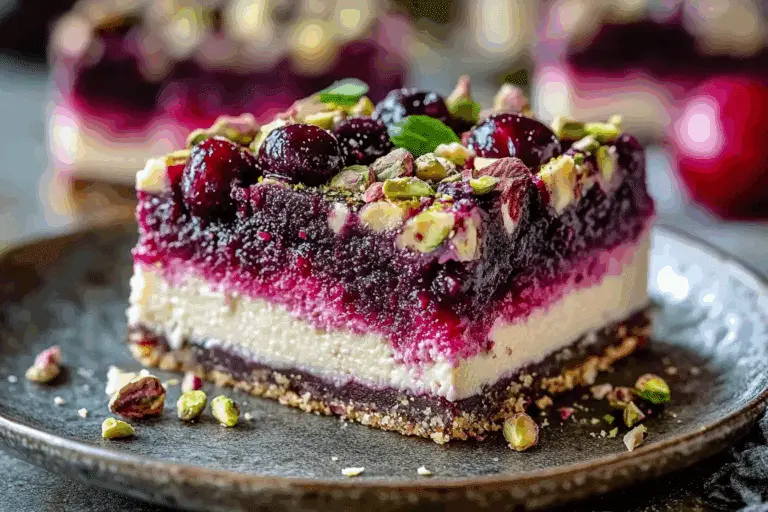 Heavenly Cherry Pistachio Cheesecake Bars