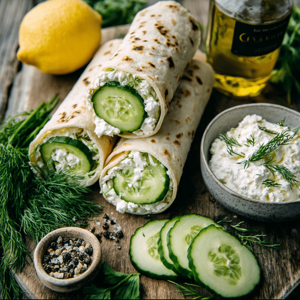ingredients for cucumber cottage cheese wraps recipe