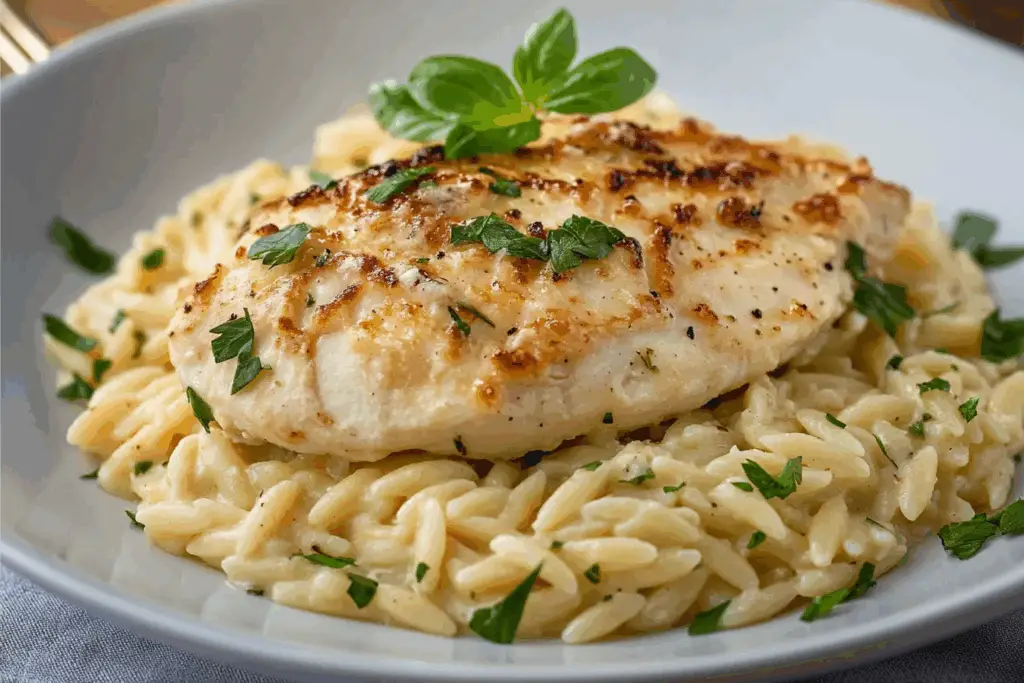 Lush Creamy Parmesan Chicken Orzo