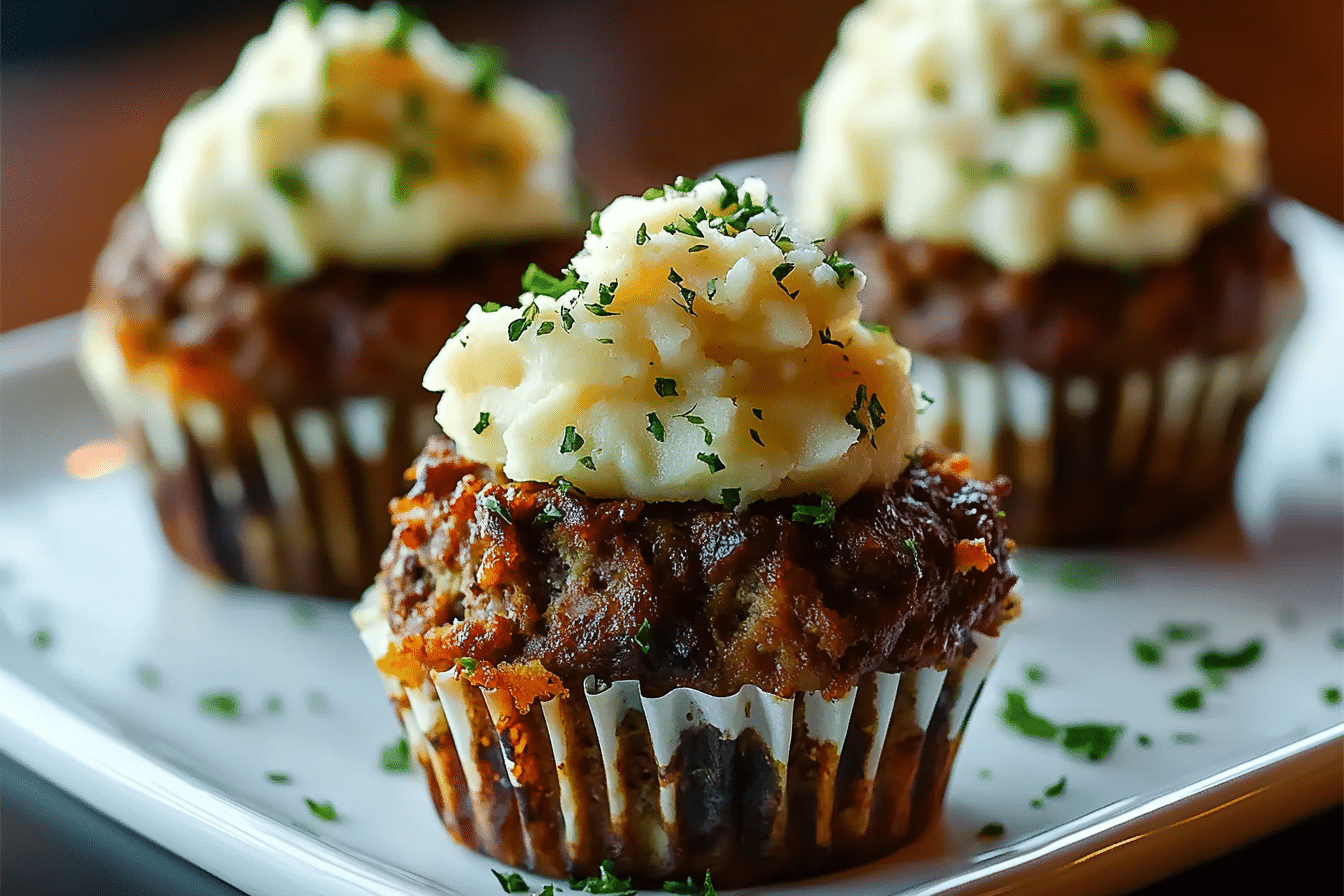 Meatloaf Cupcakes with Whipped Potato Topping