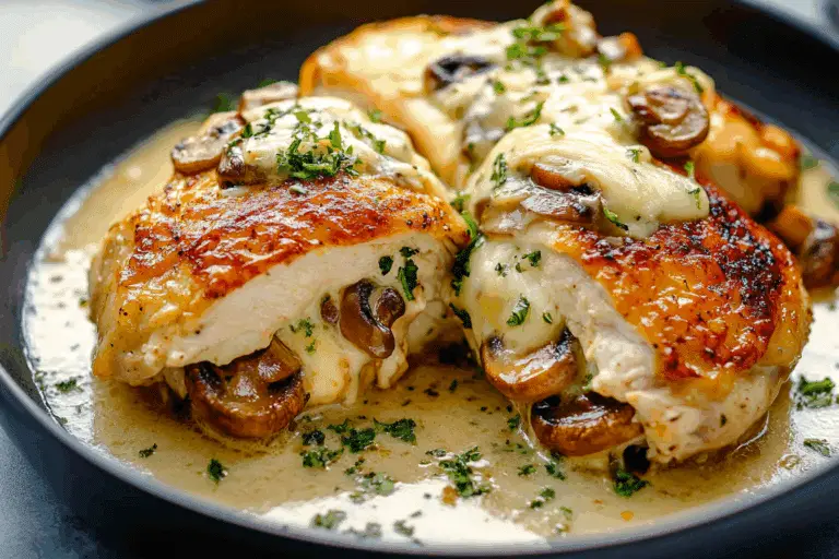 Mushroom & Cheese Stuffed Chicken in Garlic Butter Sauce