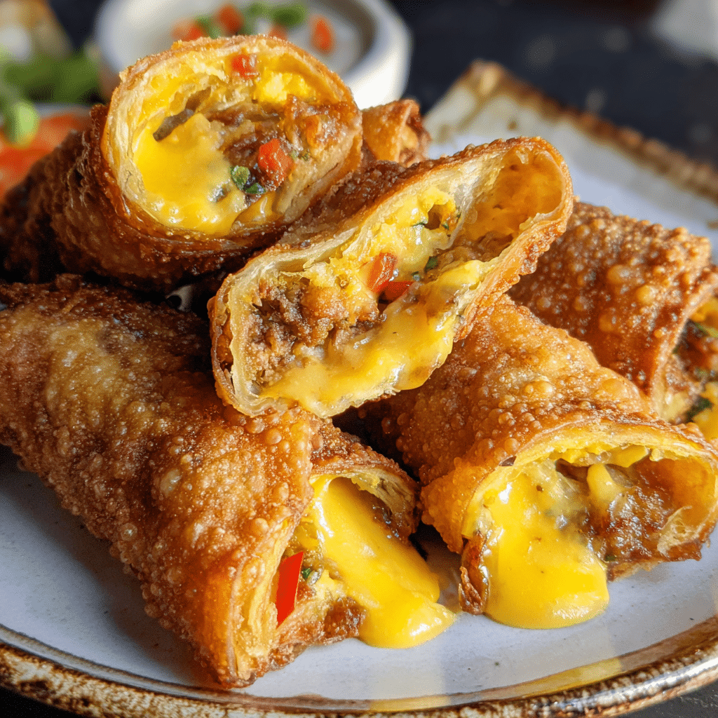 Crispy Nacho Egg Rolls with Cheese Filling